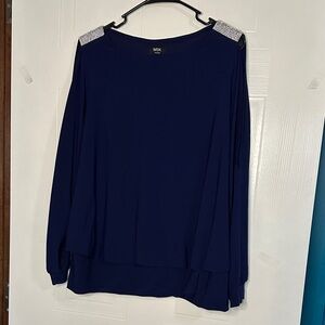 MSK Navy Blue Cold Shoulder Long Sleeve Top with Silver Accents